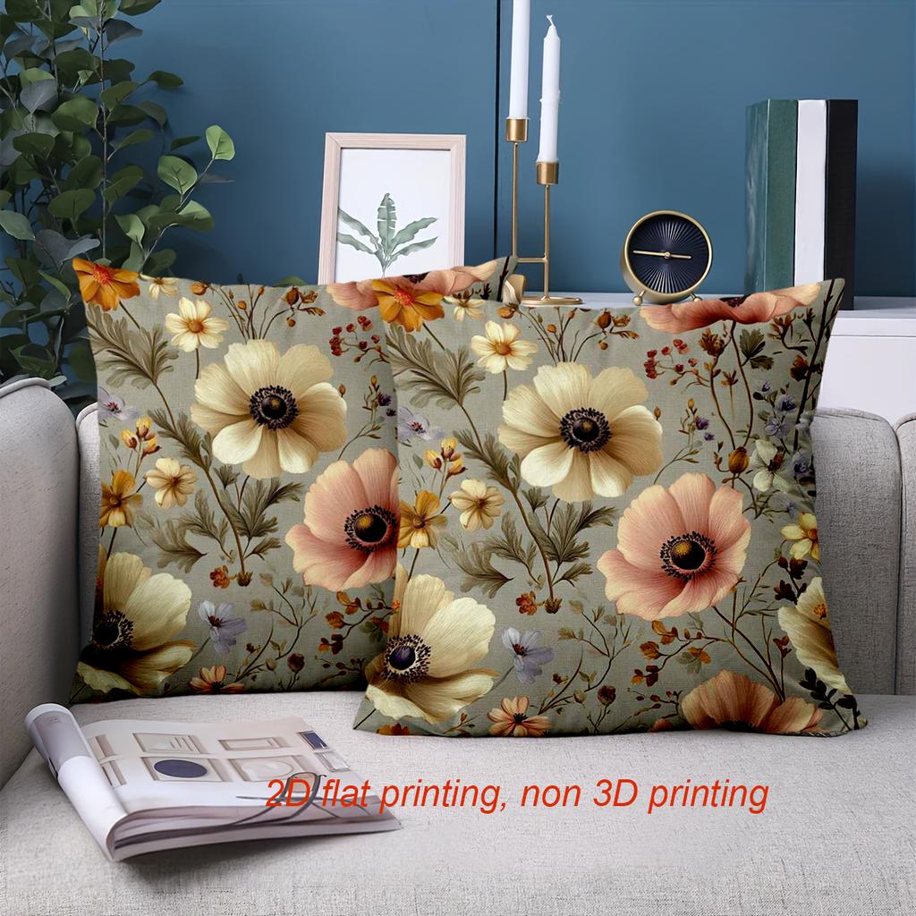 Rustic Floral Pattern Decorative Throw Pillow Cover 2D Printed Polyester Sofa Cushion Case for Living Room Home Decor