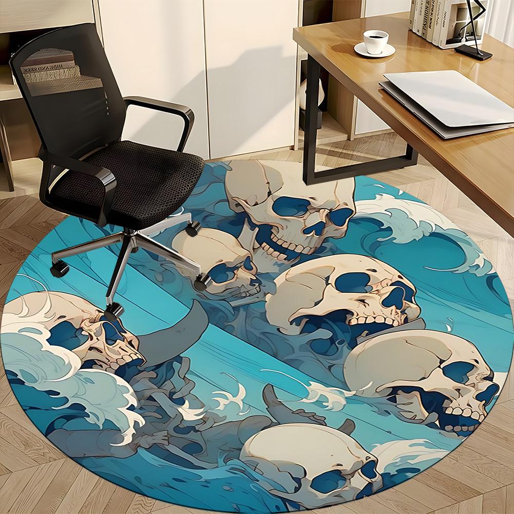 1PC Skulls Ocean Office Round Area Rug, Indoor Mat Suitable For Office, Under Office Chairs Bedroom Living Room Home Decor, Room Deco 036
