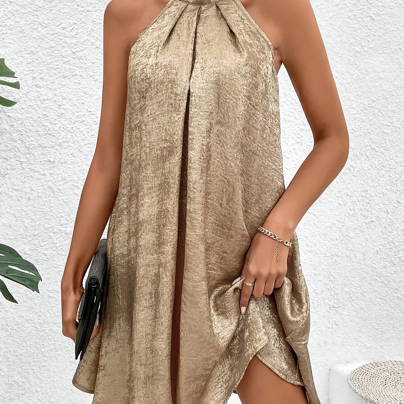 Элегантное золотое пляжное платье с halter-вырезом - Женская весенне-летняя мода 1XL золотой