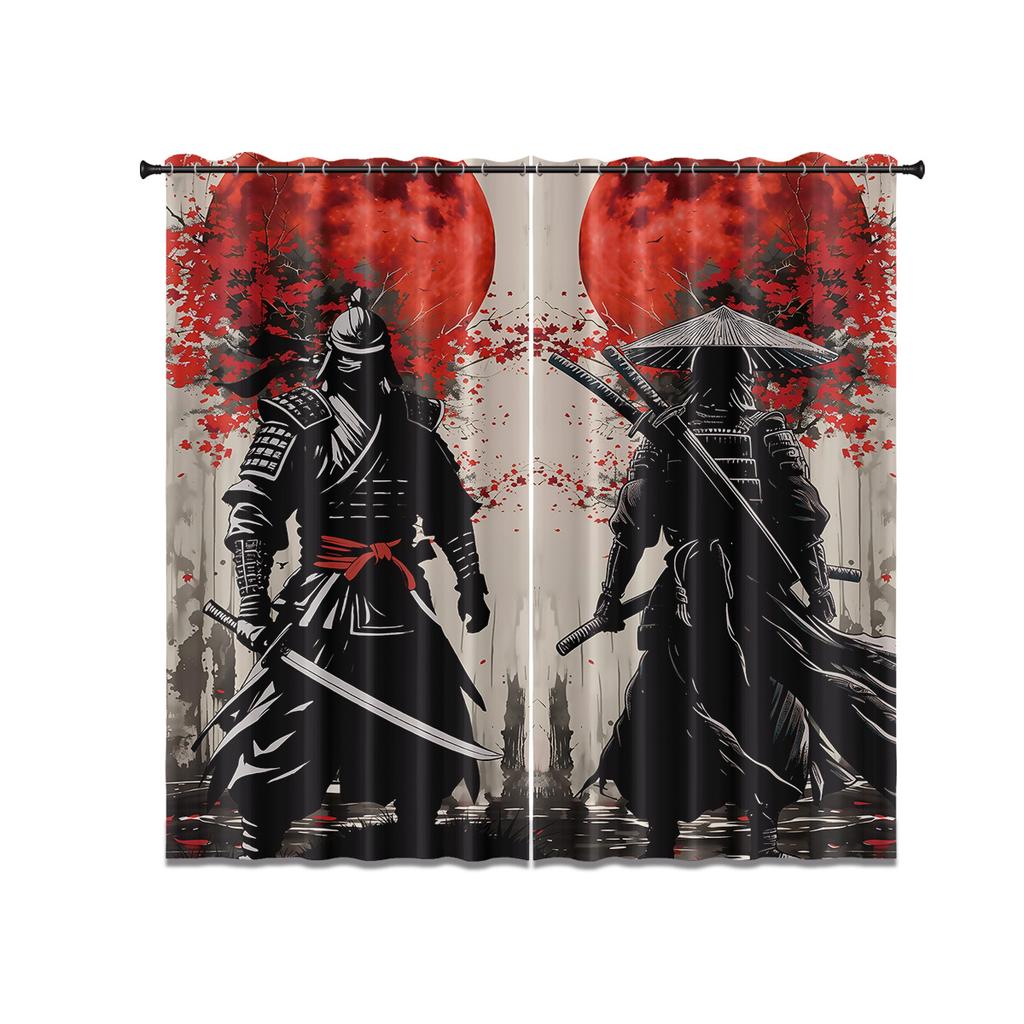 2Pcs Japanese Samurai Series Blackout Curtains  Insulation Multiple Size Living Room Bedroom Window Decoration Machine Washable