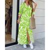 Dames Casual Dagelijkse Lange Mouw Omgeslagen Kraag Jurk Knopen Kettingen Print Mode Streetwear Jurk Losse Lange Jurk