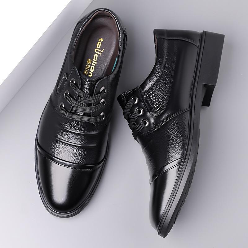 Mens Cowhide Leather Shoes Classic Black Business Dress Shoes Lace Up Office Work Footwear Men'S Casual Loafers Chaussure Hommes