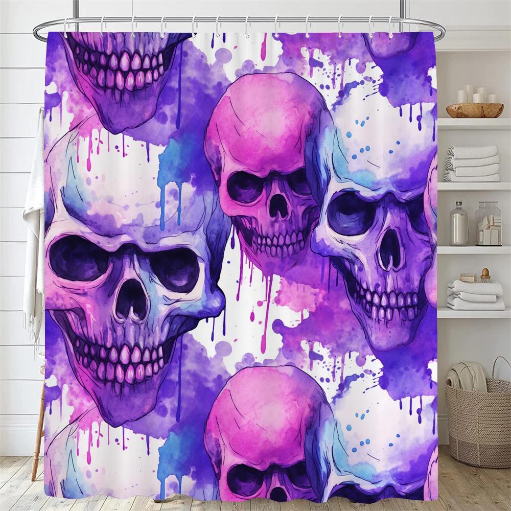 Personality Flowers And Horror Skeleton Skull Shower Curtain Polyster Fabric Home Decor Halloween Bathroom Curtain With Hooks