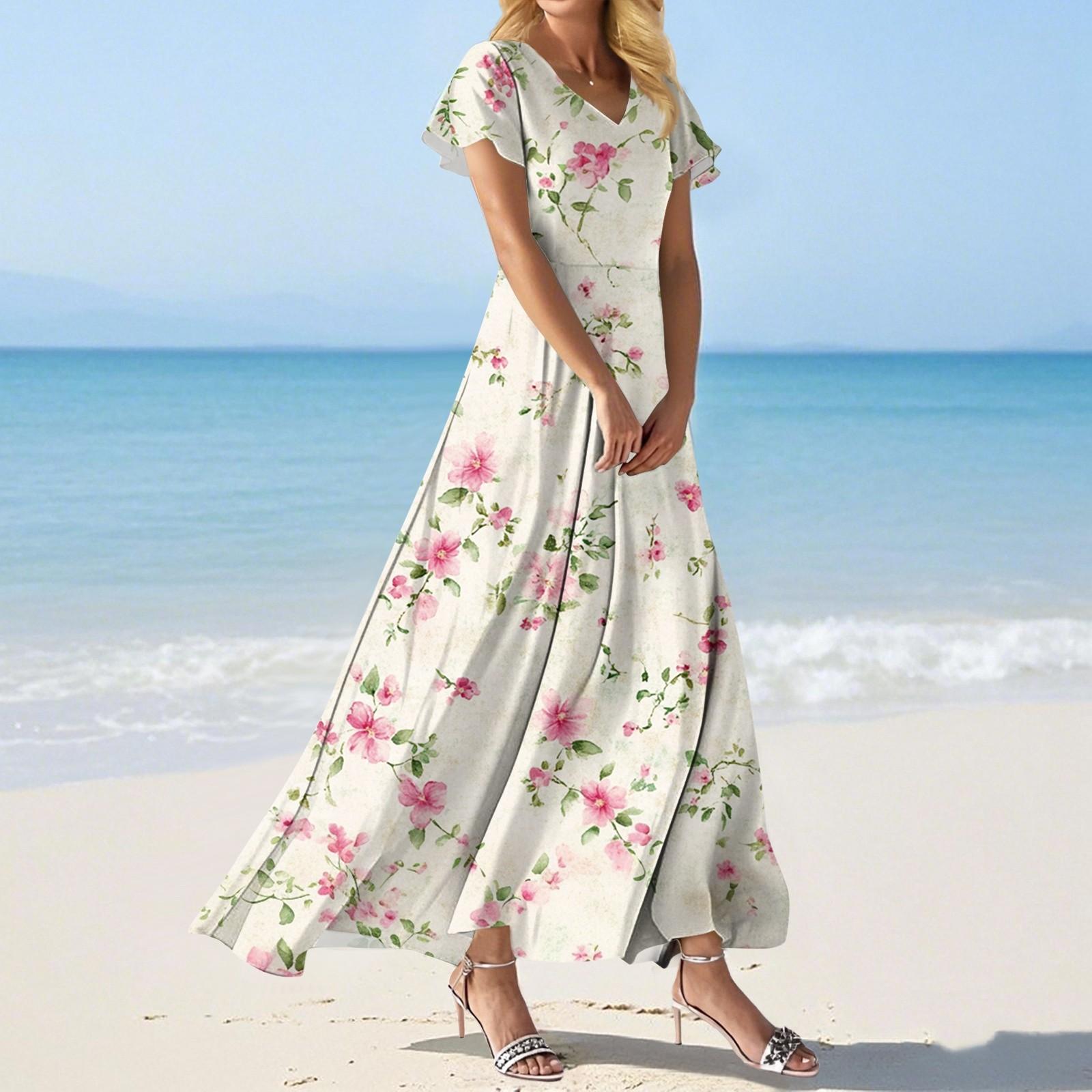 

Модное Женское свободное повседневное платье с V-образным вырезом, короткими рукавами и высокой талией XL розовый