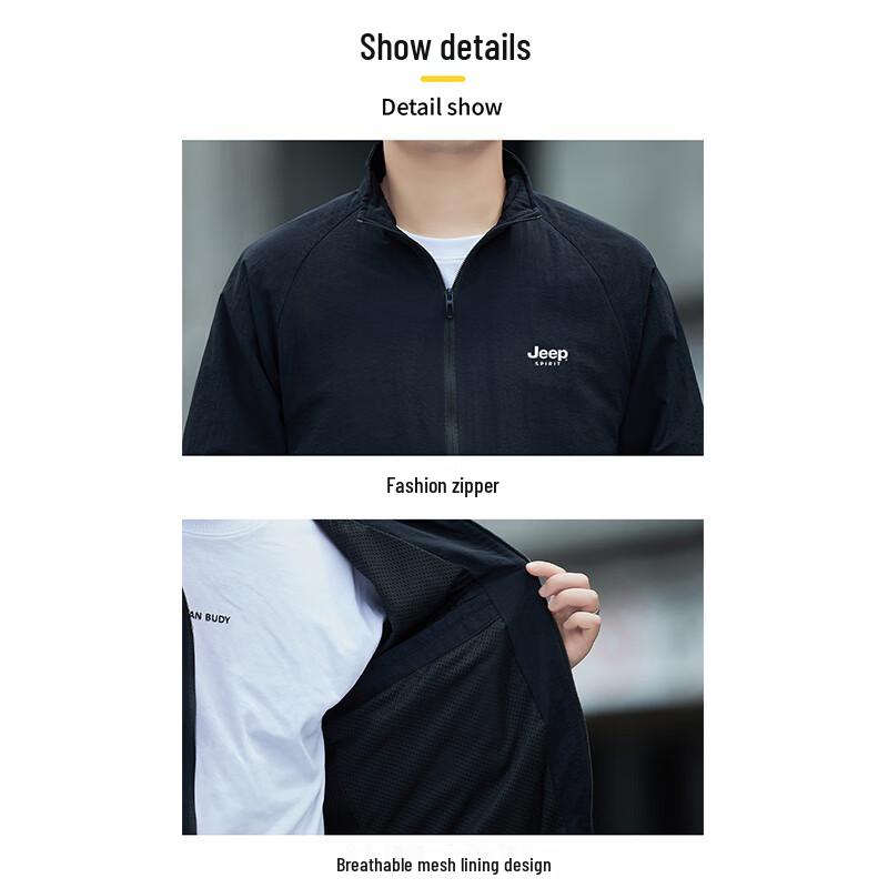 JEEP SPIRIT Men's Spring Autumn Windproof Stand Collar Jacket
