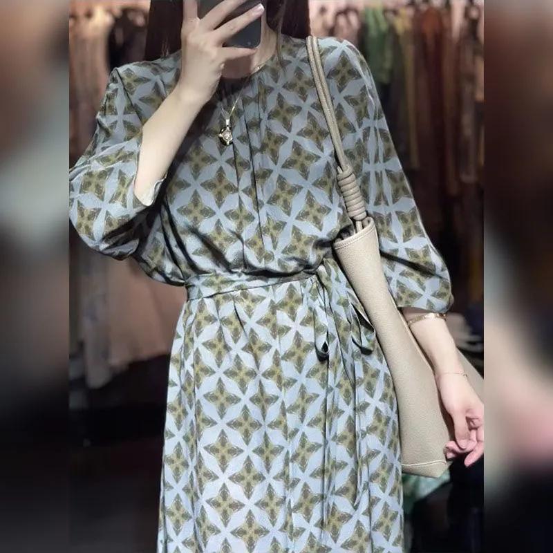 

Womens Casual Retro Pattern A Line Shirt Dress Comfortable Daily Outfit M синий