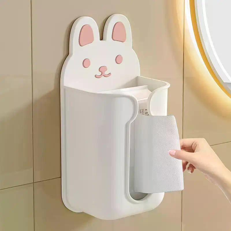 Cute Rabbit Shaped Adhesive Tissue Holder With Easy No Drill Install Large Capacity Perfect For Kitchen Bathroom Use