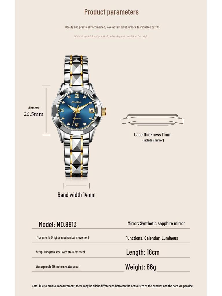 2025 Jinshidun Women's Waterproof Tungsten Steel Mechanical Watch