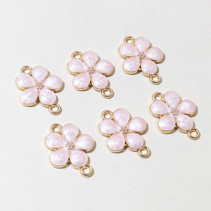 20pcs Enamel Flower Pendant Connector Charms 19x14mm Double Loops DIY Jewelry Making Accessories Findings for Necklace Bracelet