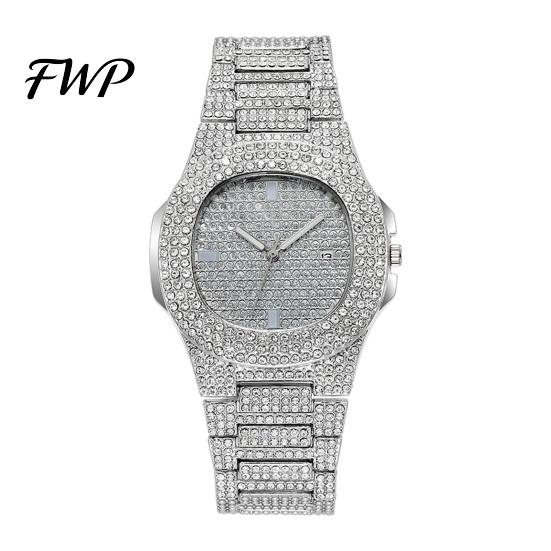 Sparkling Rhinestone Watch Quartz with Full Diamond Bezel And Dial High Eye-catching Wristwatch Accuracy Trendy Hip-Hop Style for Daily Party