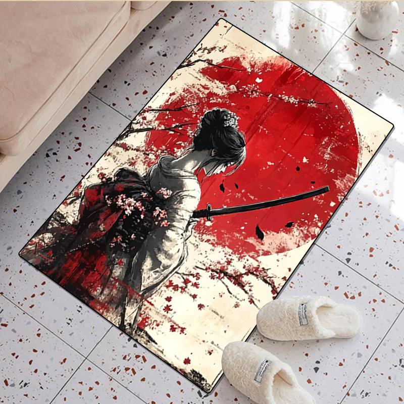 Samurai-Frauen-Druckteppich - Heimdekoration Teppich für Wohnzimmer Schlafzimmer Bodenbelag Computerstuhl Bereichsteppich