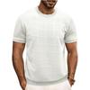 Fashionable Men's Short-sleeved T-shirt Jacquard Sweater Round Neck Striped Solid Color Versatile Casual Pullover Top