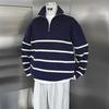 Men's Casual Striped Half-Zip Pullover Sweater - Stand-up Collar, Versatile Autumn/Winter Knitwear with High-End Feel