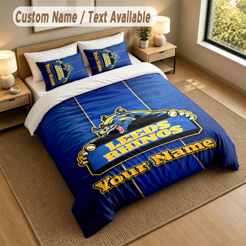 Bedding Set 1 Duvet Cover 2 Pillowcases Leeds Rhinos Print Soft Bed Linen Bedroom Decor