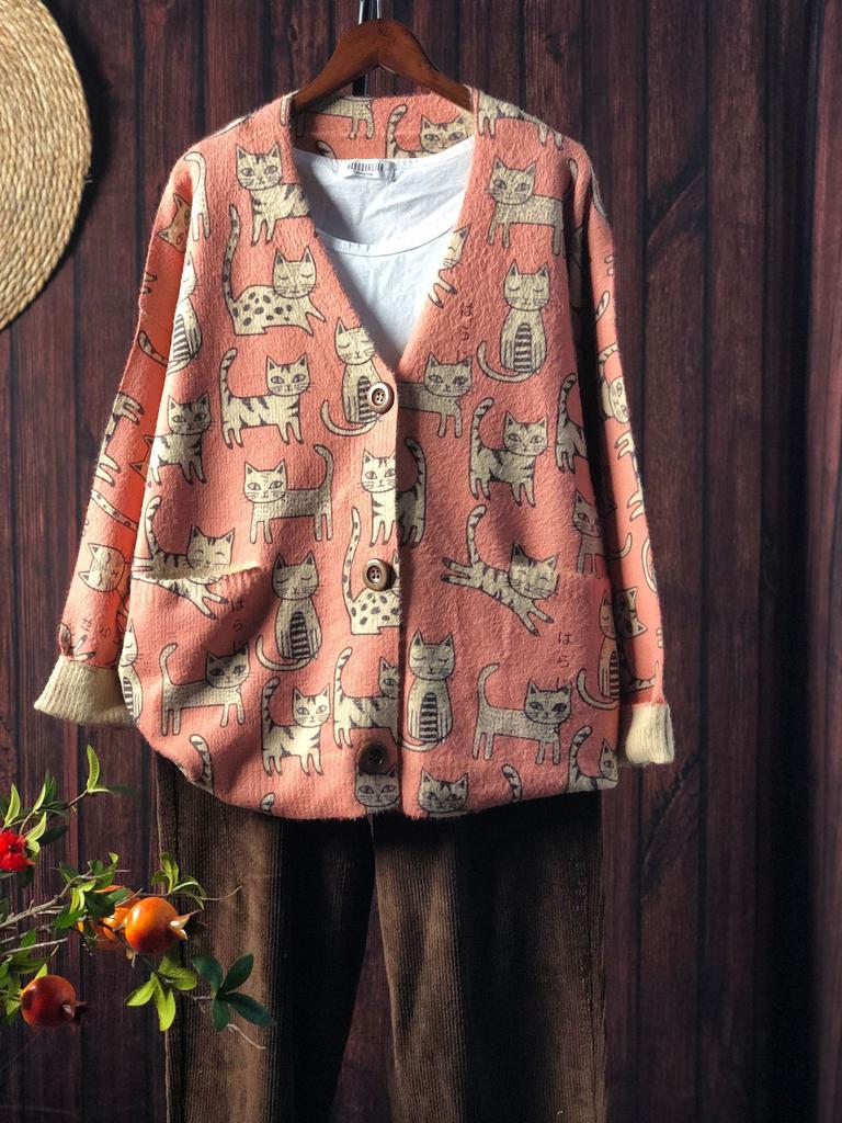 Factory new autumn and winter cute printed imitation mink velvet jacket women's Korean version loose lazy sweater