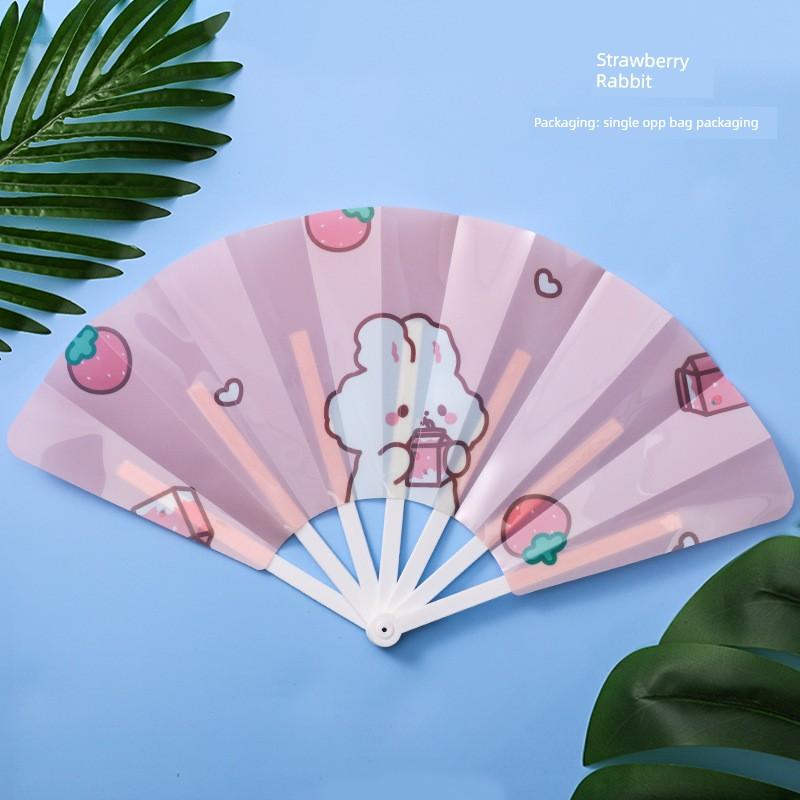 Summer Cartoon Folding Fan, Small Handheld Fan for Students, New Portable Hand-Cranked Fan, Trendy Plastic Folding Fan for Students