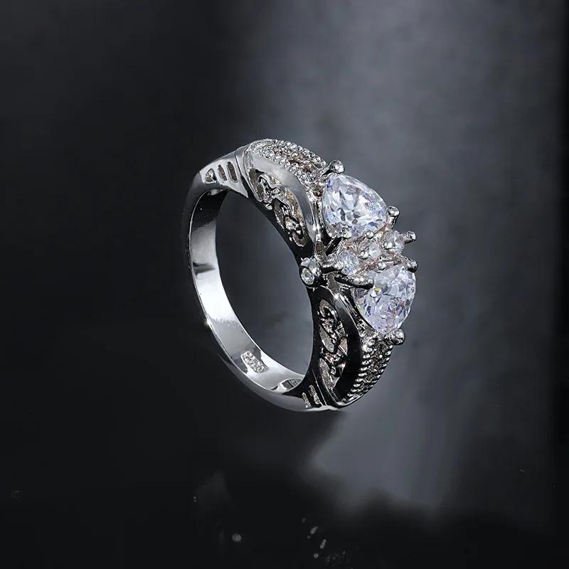 Copper New Crystal Geometric Cubic Zirconia Rings for Women Elegant Engagement Wedding Bands Accessory Eternity Jewelry