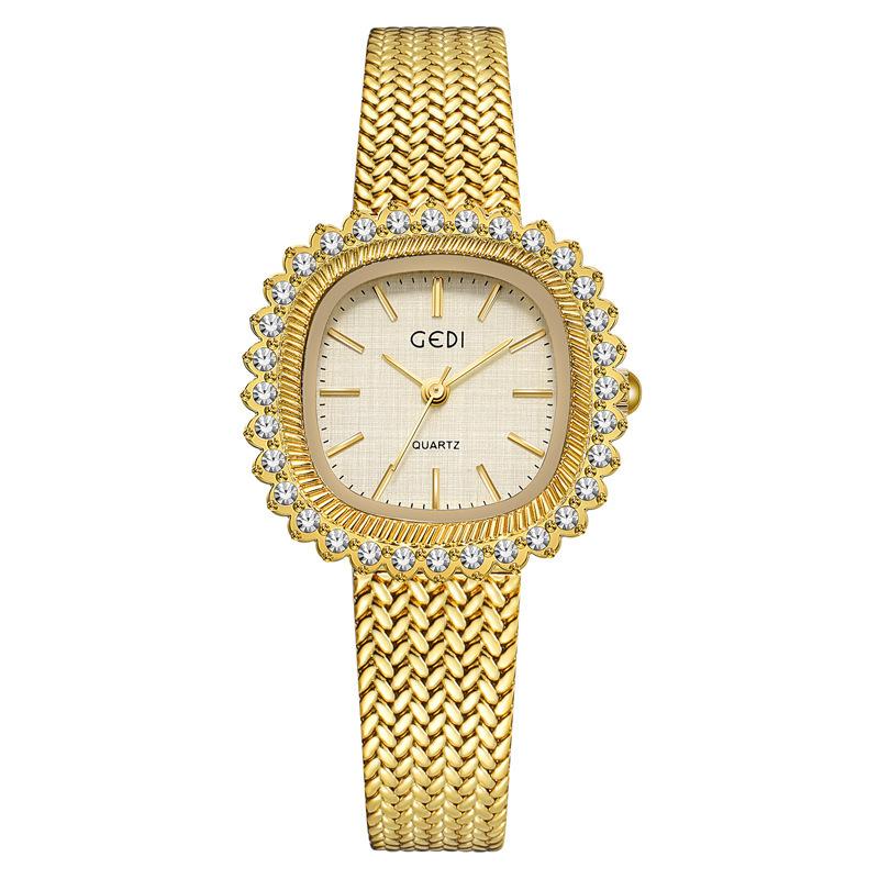 Medieval Wheat Ear Small Gold Watch Light Luxury Diamond-Encrusted Retro Watch Women'S Niche High-End Quartz Watch