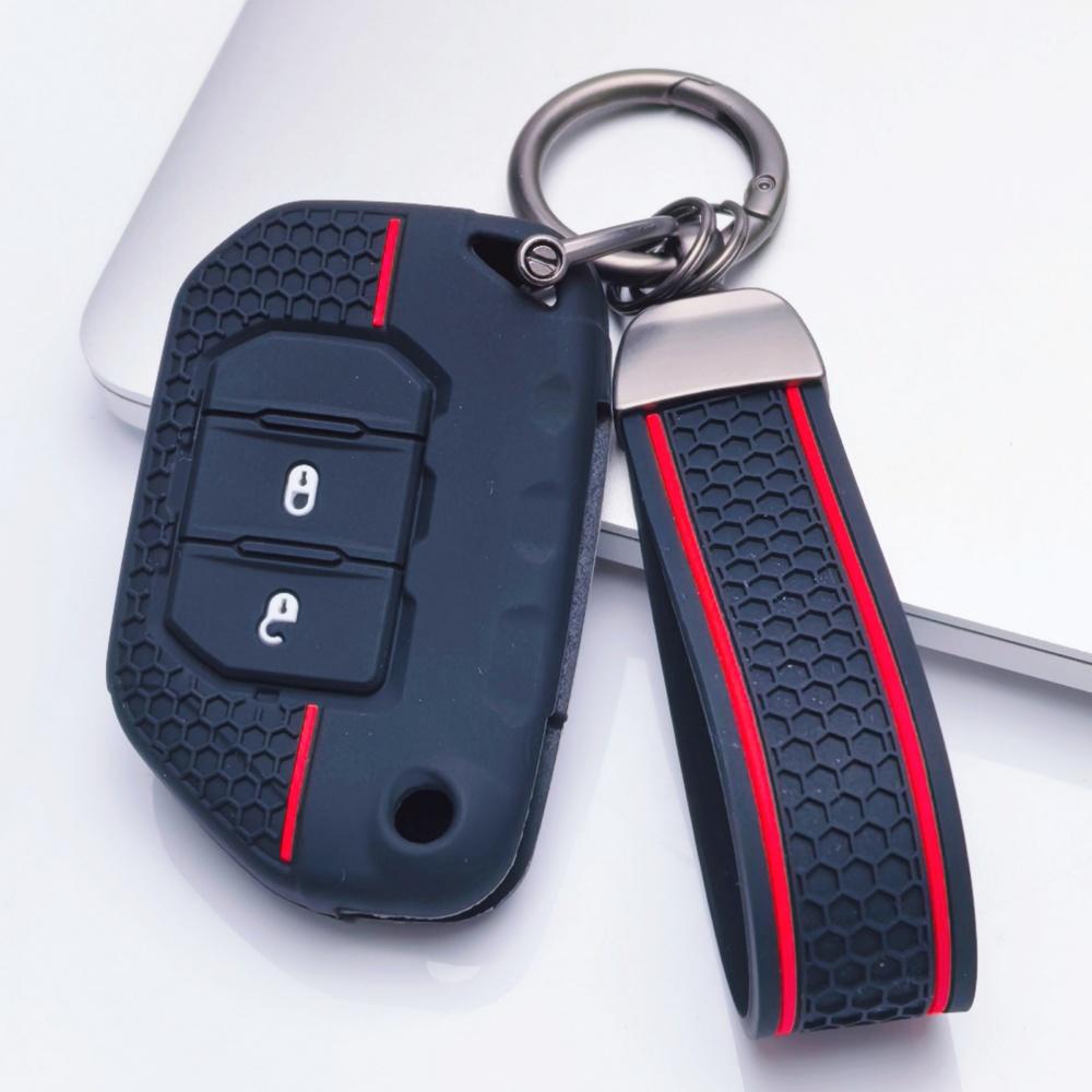 Silicone Key Fob Cover with Keychain for Jeep Wrangler JL Gladiator JT 2018-2025, for Your Key, Protective Accessory, Key Fob Protection