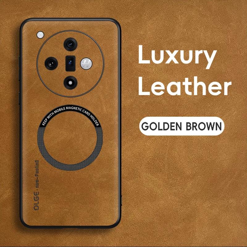 

Для OPPO Find X7 Чехол из тонкой овчины с магнитным TPU мягким краем, противоударный, против отпечатков пальцев For OPPO Find X7