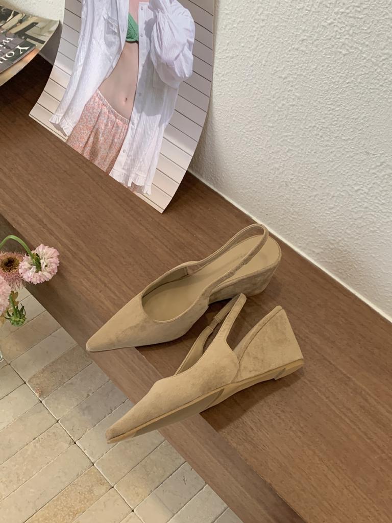 Women's Suede Closed Toe Wedge Heel Open Back Spring French Style Sandals - Perfect for Daily Wear