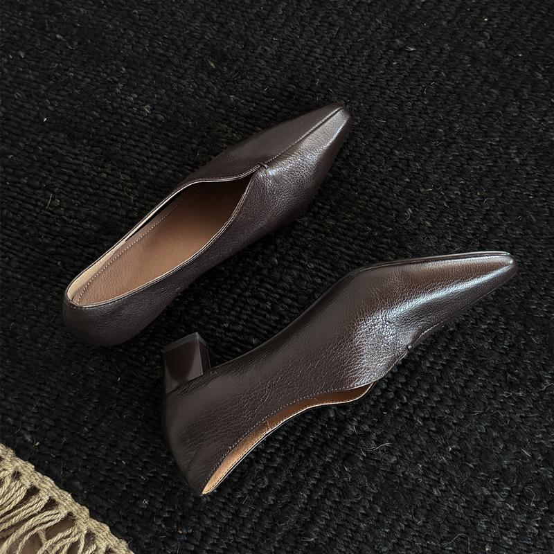 Fashion 2025 New Fashion Spring Women Pumps Square Toe Med Heels Genuine Leather Chunky Heel Pumps Retro Slip On Modern Ladies Shoes