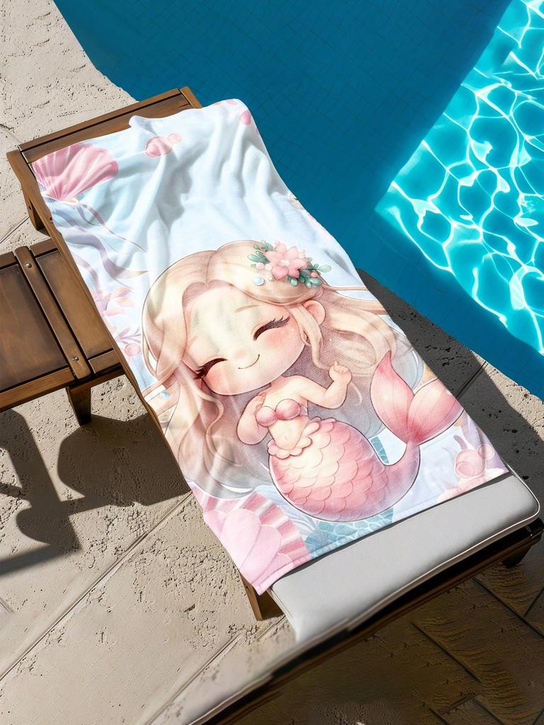 Cute Mermaid Beach Towel,Microfiber Soft Absorbent Quick Dry, Oversized for Beach Pool Travel,Sea Creature Print Towel for Girls