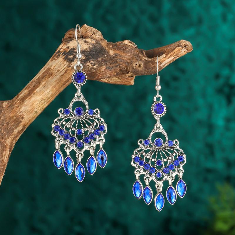 Vintage Ethno Strass Quaste Wassertropfen Ohrringe für Damen Boho Hohl Geometrisch Hängende Ohrringe Pendientes Mujer Brincos