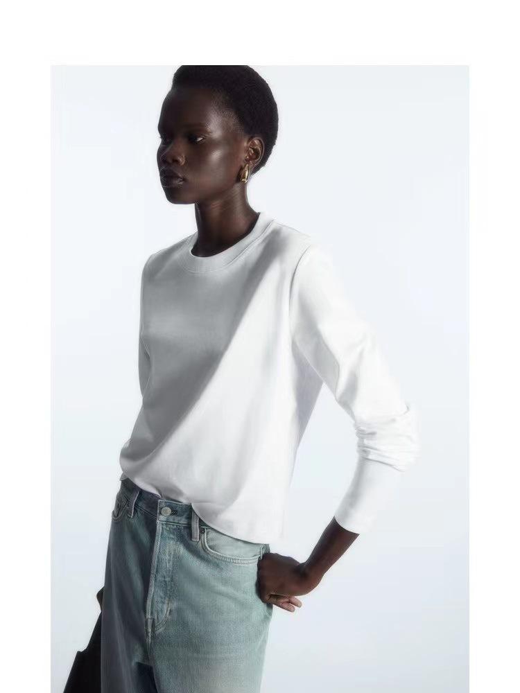 

Весна 2025 года, белая хлопковая футболка с круглым вырезом и длинными рукавами Large белый