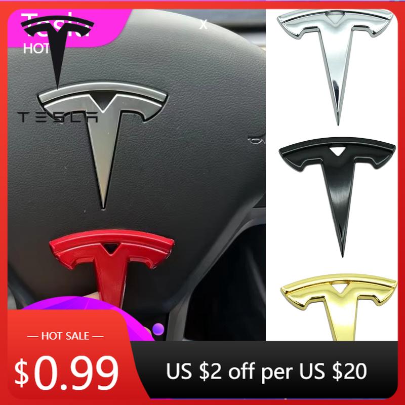 Adesivo per Auto 2025 Nuovo Tesla 5.5x5.5cm Coprivolante in Metallo per Auto Adesivo Emblema di Modifica per Tesla Model 3 Model S Model X Y