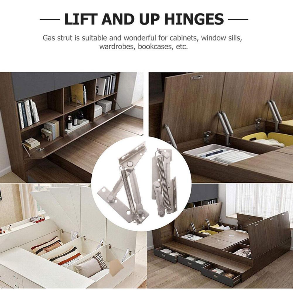 1 Pair Sofa Cabinet Lift-Up Hinge Flap Support With Adjustable Opening Furniture Hardware Cabinet Triangular Spring Hinge
