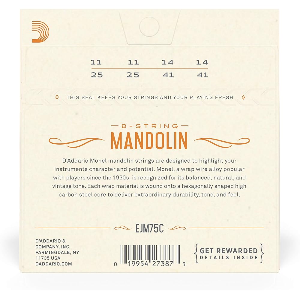 D'Addario Daddario Mandolin Strings Monel Winding Medium Plus .011-.041 EJM75C [Domestic Genuine]