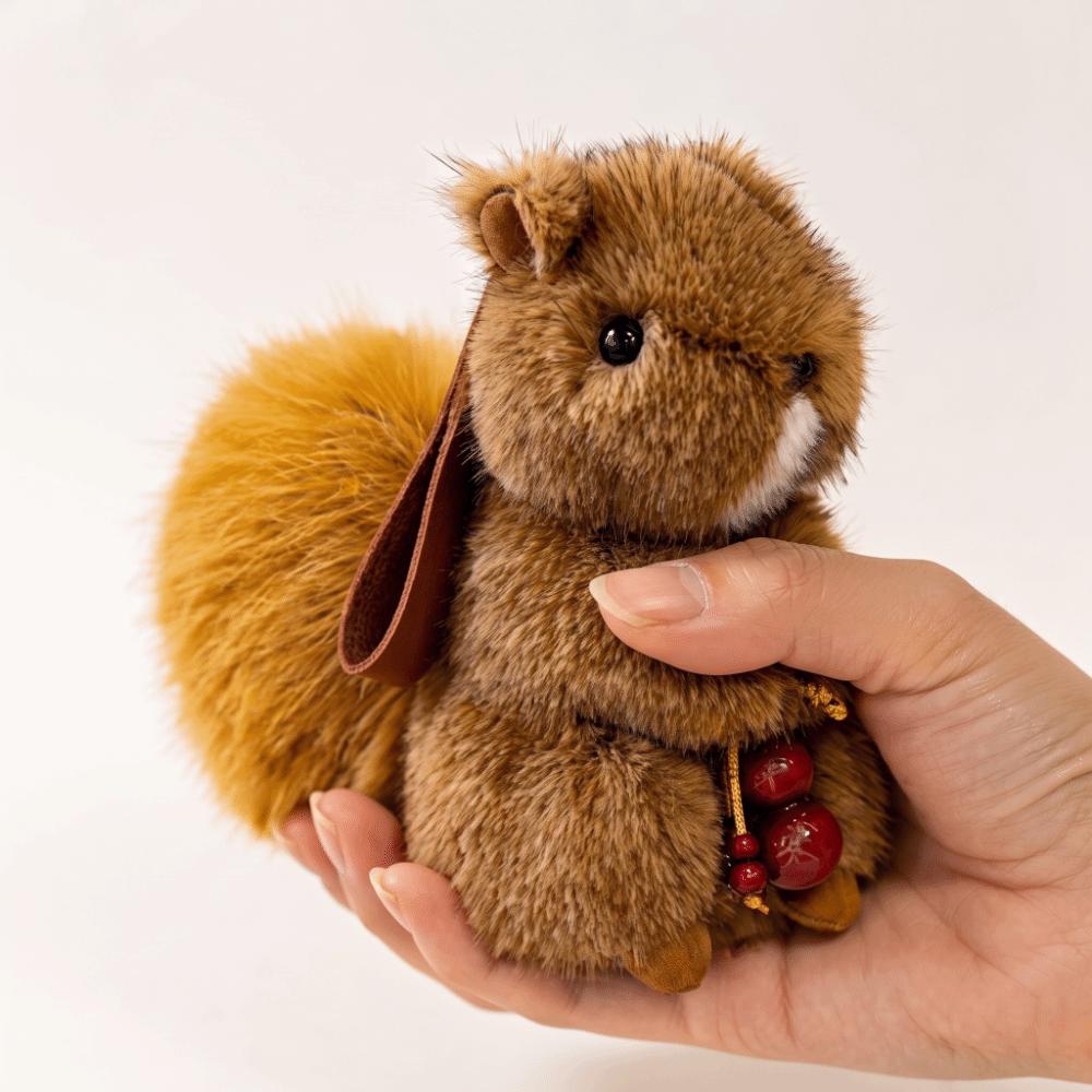 Plush Squirrel Plush Rabbit Keychain Fluffy Plush Bunny Bag Pendant Car Key Ring
