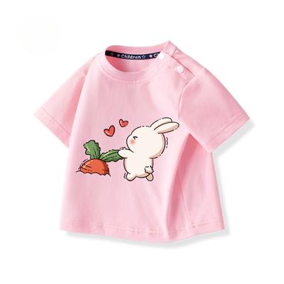 Cotton T-shirt Girls Short Sleeve Children a Class Round Neck Children Cute Cartoon Printed T-shirt Summer Cotton Top