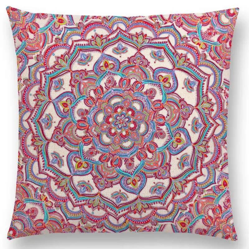 New Fantastic Snowflake Flowers Gorgeous Floral Doodle Colourful Decorative Pattern Mandalas Cushion Cover Sofa Pillow Case