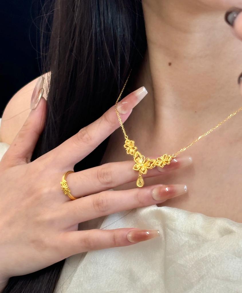 Shining Butterfly Tassel Necklace New In Gorgeous Antique Gold Craftsm Hollow Flower Water Droplet Collar Chain Wedding Jewelry