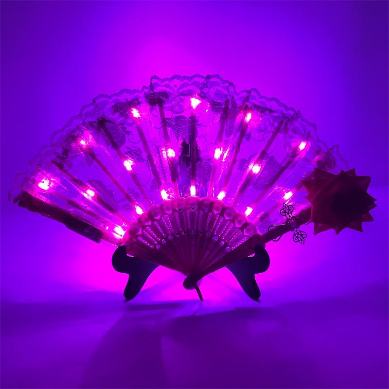 Rose Lace Edge LED Folding Fan - Wedding Gift & Dance Prop