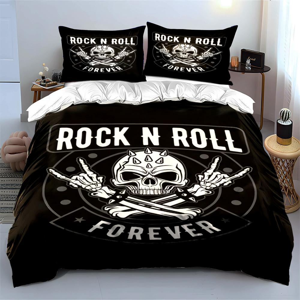 Rock N Roll Skull Design Bedding Set Bedding set (1 duvet cover, 2 pillowcases, duvet not included)