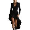Europäische Größe Damen Retro Western Pastoral Stil Rüschenrand zum Anlassen Denim-Kleid