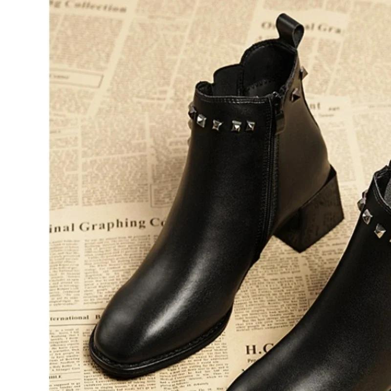Fashion Ladies Shoes On Sale 2024 Brand Zipper Women's Boots Winter Square Toe Solid Short Barrel Platform Chunky Heels Fashion Boots