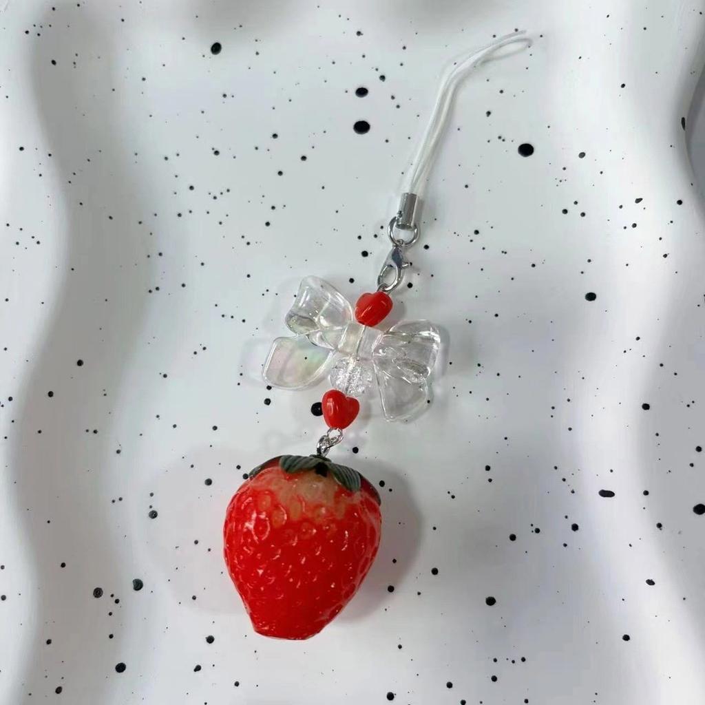 Handmade Strawberry Beaded Phone Charm Stylish Acrylic Strawberry Pendant for Cellphone and Keychain Decoration Charm