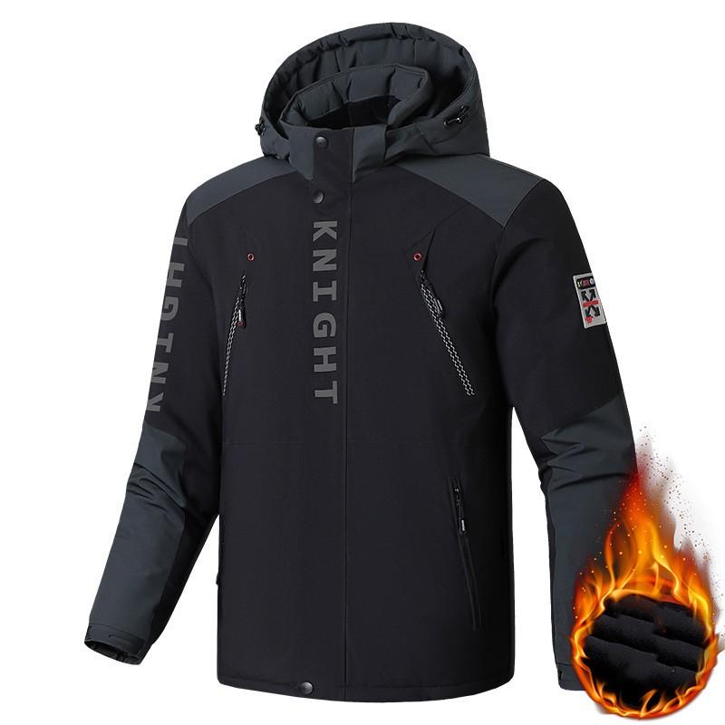 Men's Winter Thick Velvet Outdoor Parkas Zip Up Windproof Waterproof Jacket