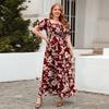 Bohemian Plus Size Printed Casual Vacation Dress - French Elegance, Mid-Length