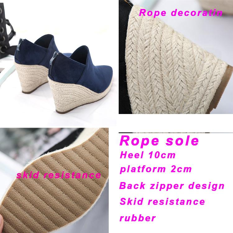 Women High Heels Espadrilles Shoes Causal Suede Pumps Wedges Platform Pointed Toe Sip On Zip Skid Resistance Comfort