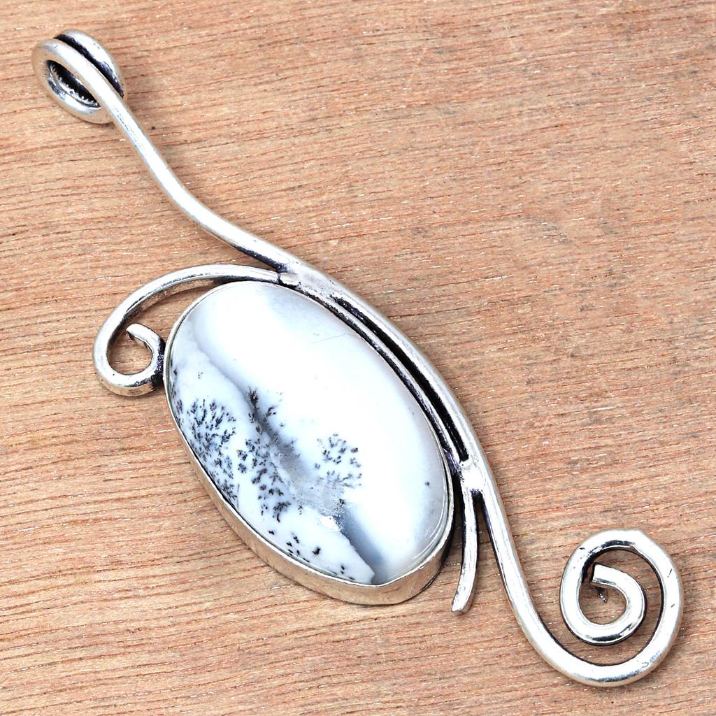 Pendant Dendritic Opal Gemstone Valentine'Day Ethnic Silver Jewelry 1.5"
