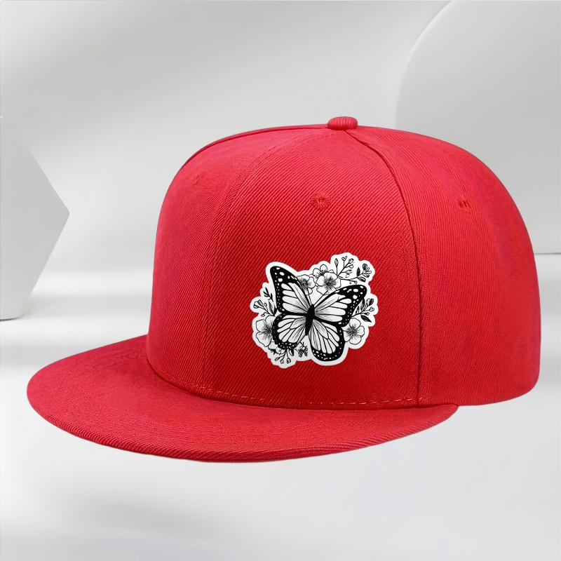 Butterfly Floral Graphic Black Baseball Cap Unisex Polyester Casual Snapback Hat for Men Women