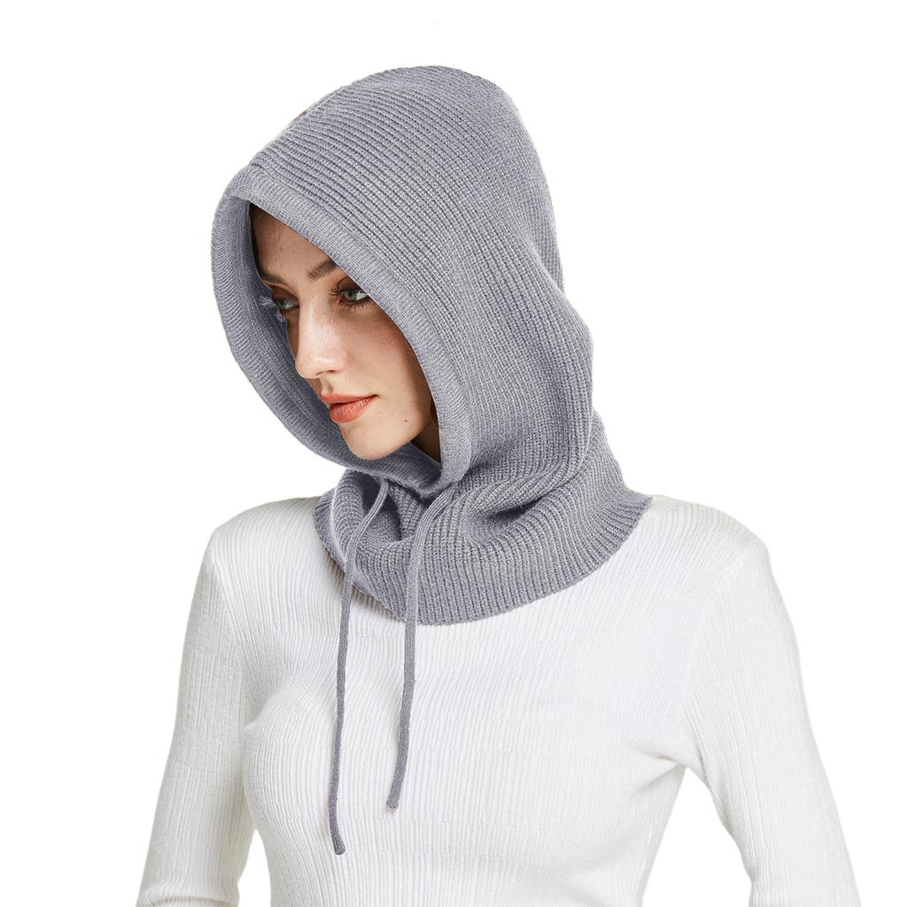 Cagoule tricotée en laine pour femme et homme, écharpe à capuche avec cordon de serrage, bonnet de protection du cou et du visage pour couple