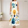 Women Plus Size Round Neck Triple Keyhole Cutout Sleeveless Cartoon Construction Vehicle Printed Maxi Dress