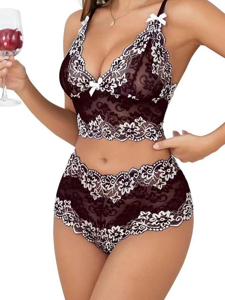 Sexy Lingerie Set Women Transparent Lace Bras Panties Open Crotch Exotic Erotic Underwear Porno Costume