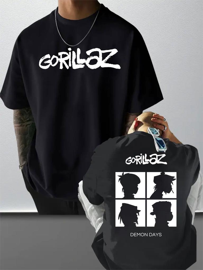 Gorillaz Potisk Písmen 100% Bavlna Módní Pánské Dámské Tričko Léto Podzim Denní Venkovní Sportovní Ležérní Volný Street Krátký Rukáv